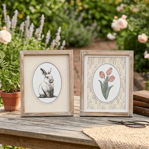 10x12 Reversible Wood Frame Sign - Tulip & Bunny