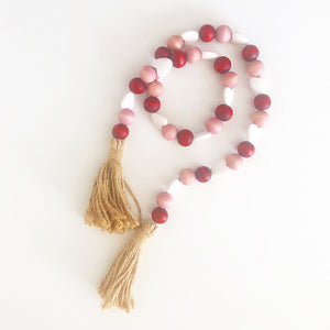 Wood Beads - Red, Pink, and White Hearts