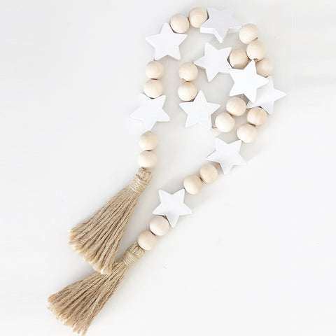 Wood Beads - Natural and White Stars