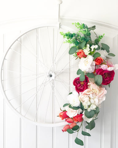 Vintage Chic White Bicycle Wheel Wreath